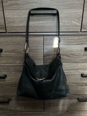 Alfani Black Leather Hobo Bag with Silver Hardware